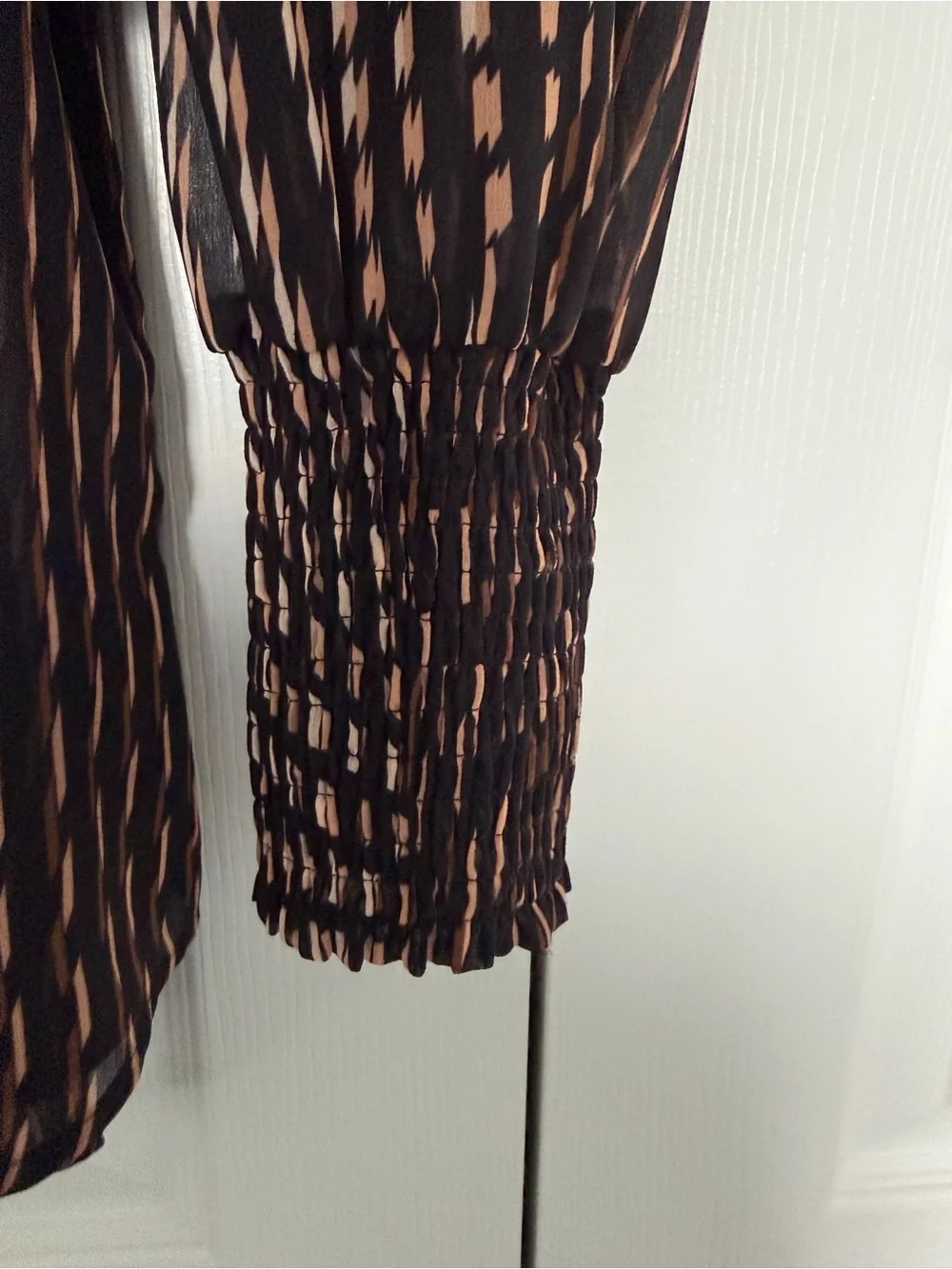 A New Day Black Tan Sheer Printed Blouse Size Large